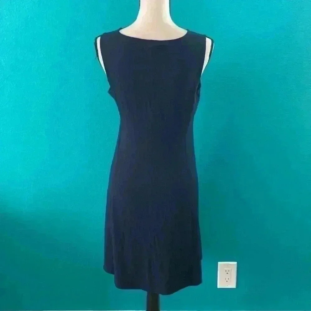 Eileen Fisher Midnight blue v-neck K/L shaped dress - Picture 3 of 4